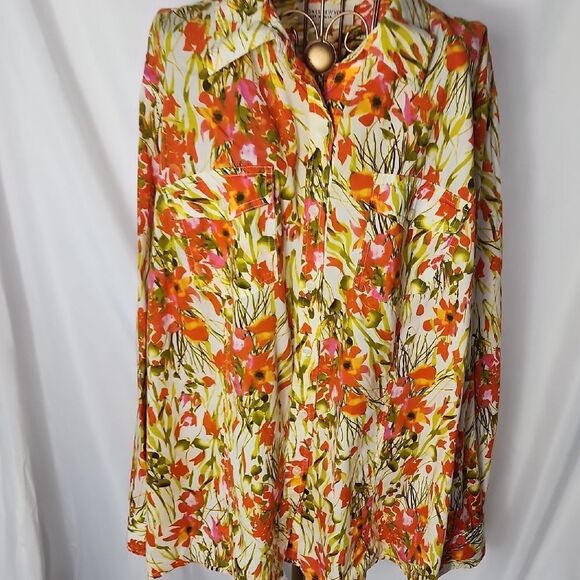 Floral Splash Size 3X Jones New York Button-Up Blouse - Picture 1 of 8